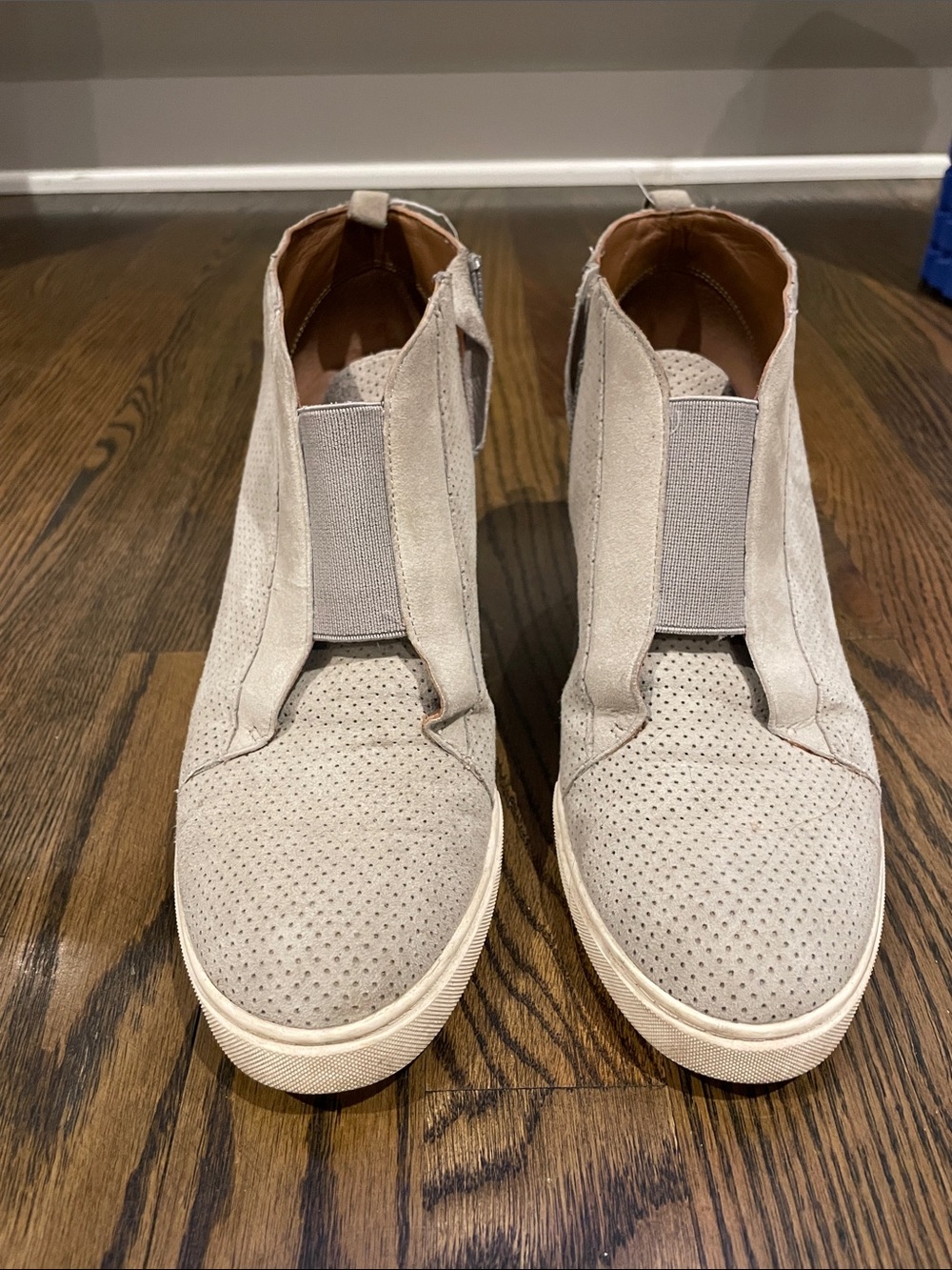 Paolo Beige Suede Wedge Sneakers